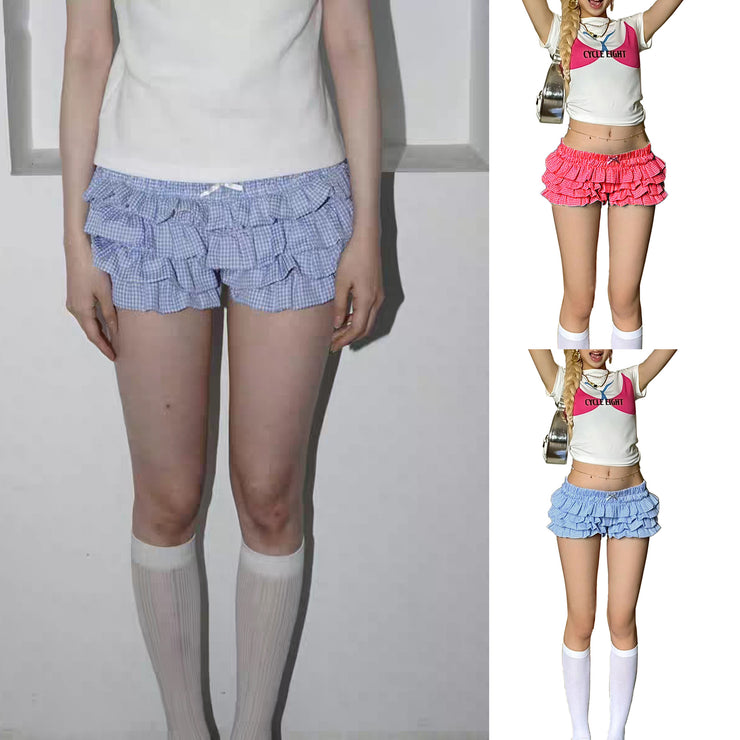 Casual Plaid Tiered Cake Shorts