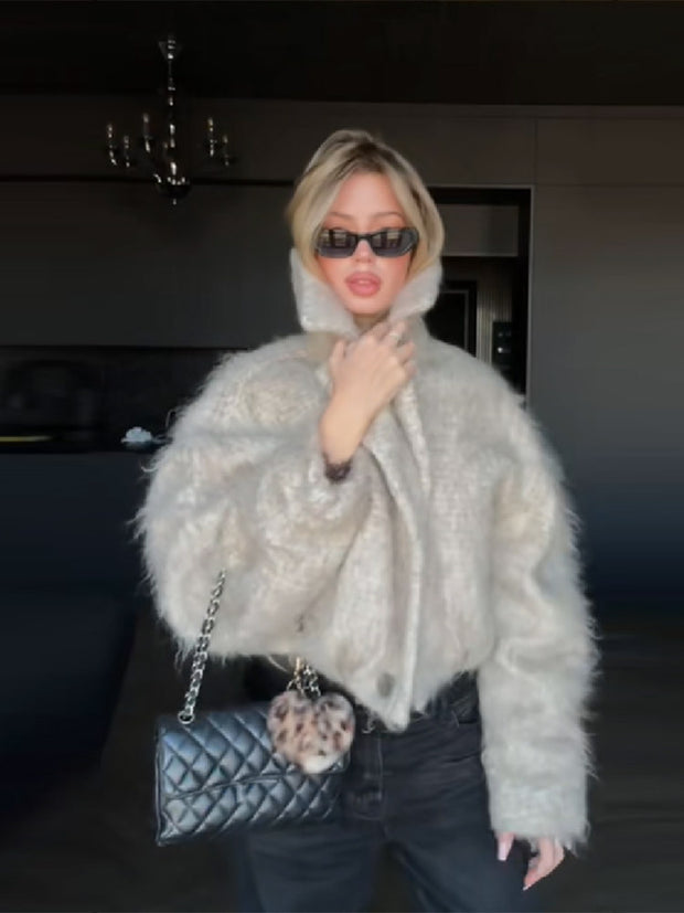 Autumn & Winter Stand-Collar Single-Breasted Sweater Coat