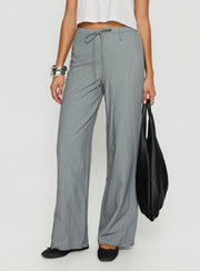 Idolised Tie Waist Pant Grey Pinstripe
