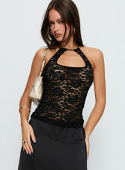 Janais Lace Tie Neck Top Black
