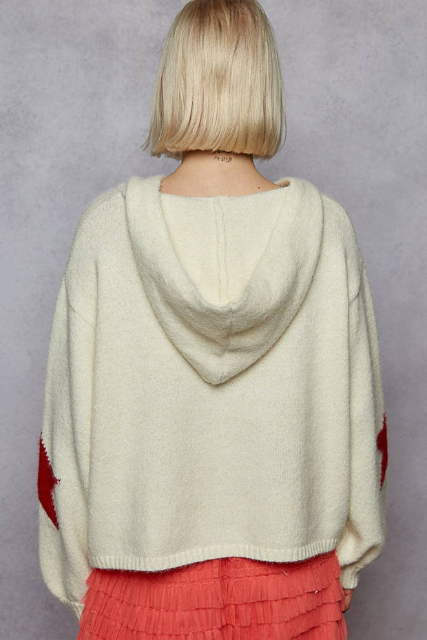 Balloon sleeve star pattern stud detail mohair sweater top