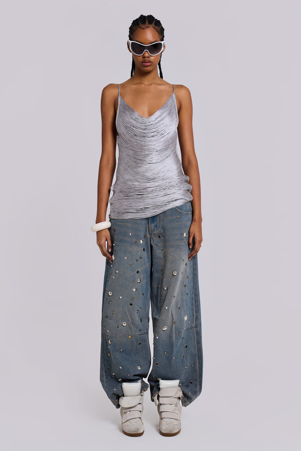 Lavinia Backless Fringe Mini Dress in Steel