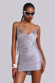 Lavinia Backless Fringe Mini Dress in Steel