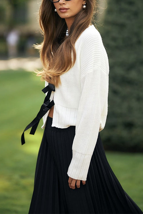 Margovil V Neck Bow Tie Front Elegant Sweater