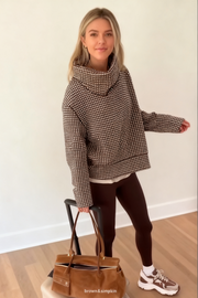 Grid Pattern Cowl Neck Oversized Sweatshirt