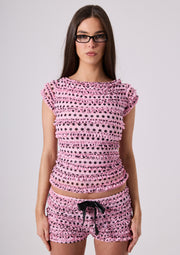 AMELIA RUFFLE TEE - PINK POLKA