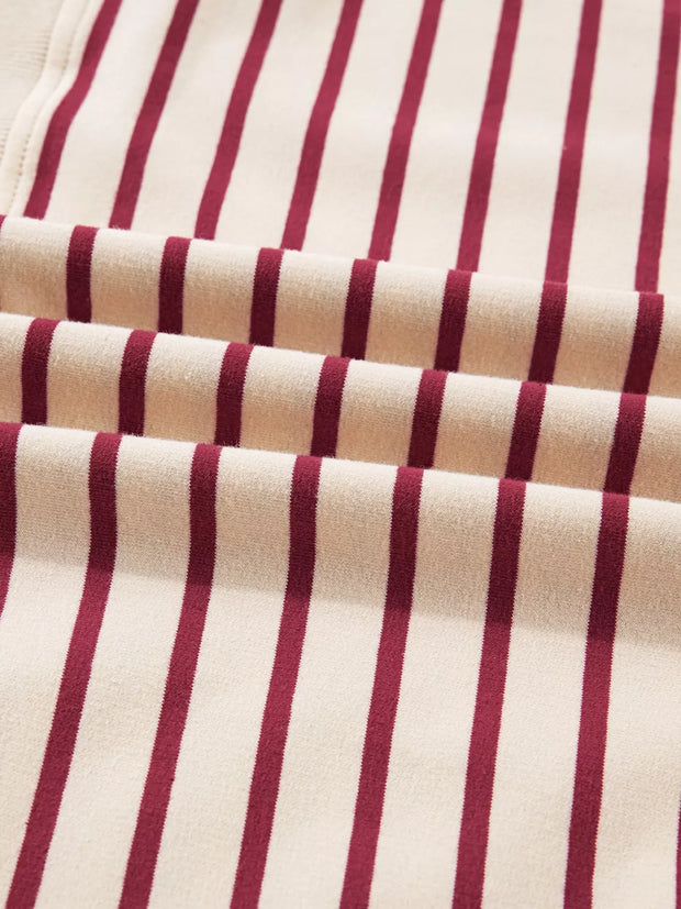 tripe Cropped Collared Drop Shoulder Pullover and Bubble Mini Skirt Set