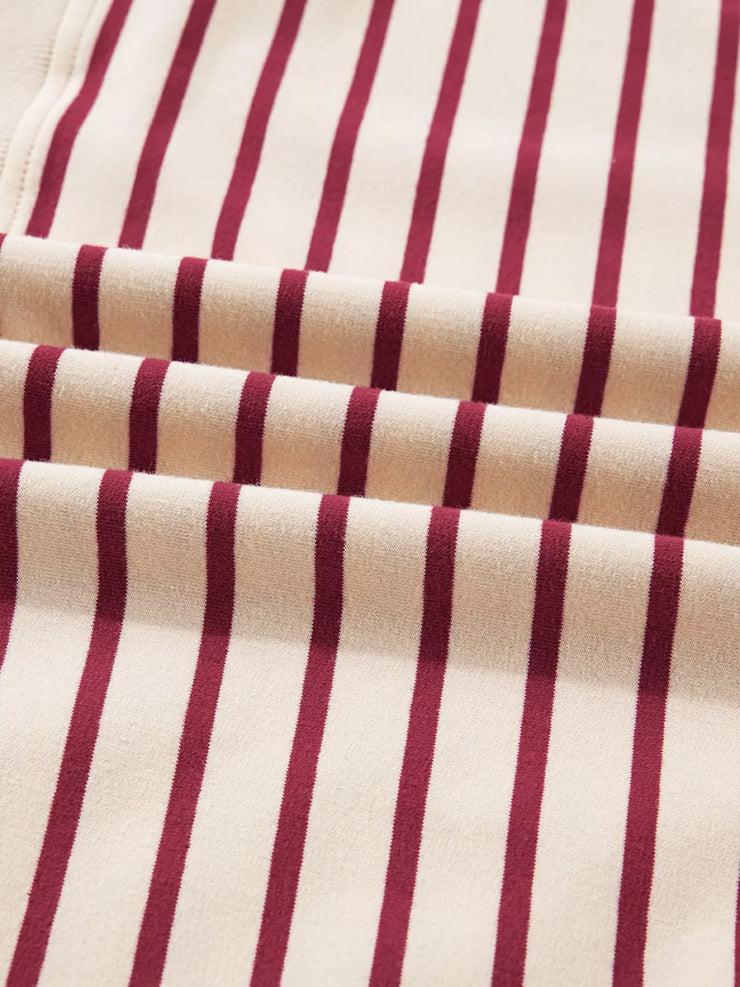 tripe Cropped Collared Drop Shoulder Pullover and Bubble Mini Skirt Set