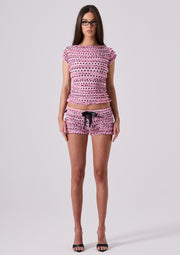 AMELIA RUFFLE TEE - PINK POLKA