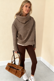 Grid Pattern Cowl Neck Oversized Sweatshirt