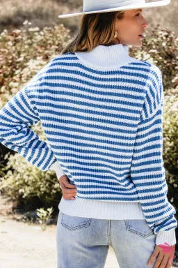 Blue Striped Quarter Zip Sweater