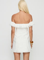 Lilybet Off Shoulder Embroidered Mini Dress White