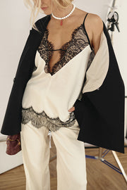 Versatile and Elegant Items Lace Petal Trim Cutout V-neck Slip Loose Tank