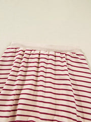 tripe Cropped Collared Drop Shoulder Pullover and Bubble Mini Skirt Set