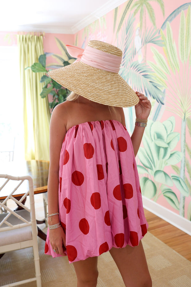 Keegan Mini Bubble Dress - Pink/Red Polka Dots