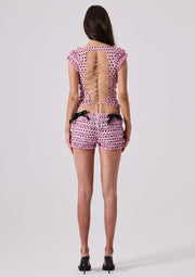 AMELIA RUFFLE TEE - PINK POLKA