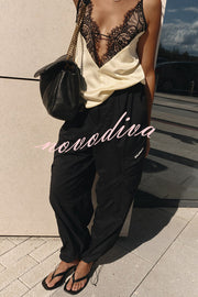 Versatile and Elegant Items Lace Petal Trim Cutout V-neck Slip Loose Tank