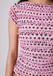 AMELIA RUFFLE TEE - PINK POLKA