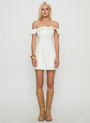 Lilybet Off Shoulder Embroidered Mini Dress White