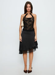 Janais Lace Tie Neck Top Black