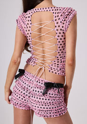 AMELIA RUFFLE TEE - PINK POLKA