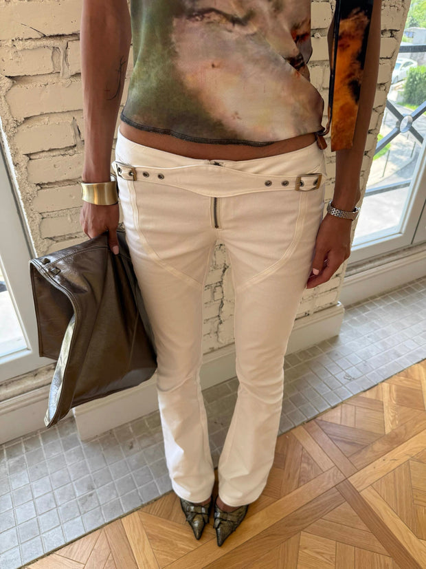 Andivogles Low Waisted Vintage Style White Bootcut Trousers
