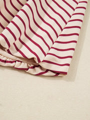 tripe Cropped Collared Drop Shoulder Pullover and Bubble Mini Skirt Set