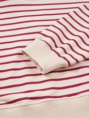 tripe Cropped Collared Drop Shoulder Pullover and Bubble Mini Skirt Set