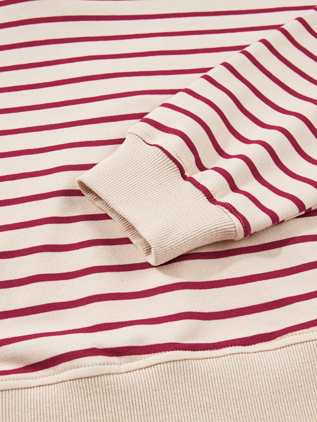 tripe Cropped Collared Drop Shoulder Pullover and Bubble Mini Skirt Set