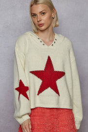 Balloon sleeve star pattern stud detail mohair sweater top