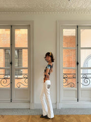 Andivogles Low Waisted Vintage Style White Bootcut Trousers