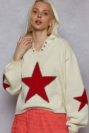 Balloon sleeve star pattern stud detail mohair sweater top