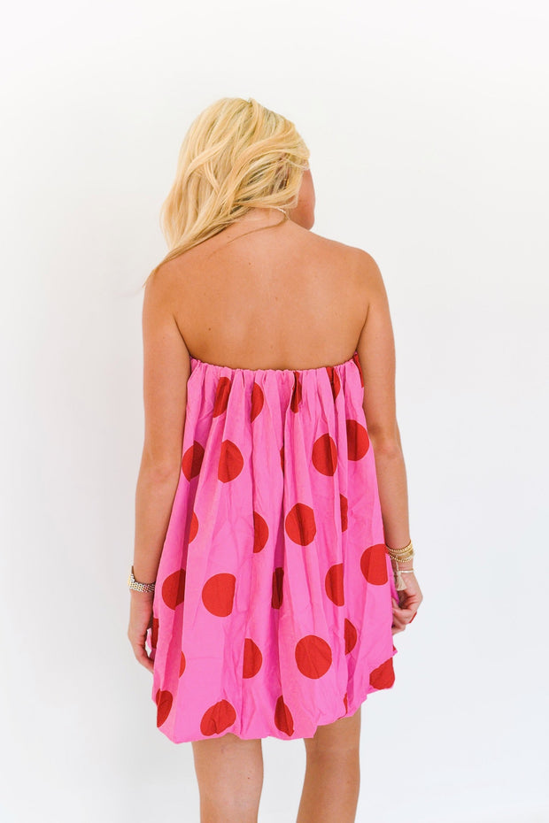 Keegan Mini Bubble Dress - Pink/Red Polka Dots
