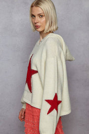 Balloon sleeve star pattern stud detail mohair sweater top