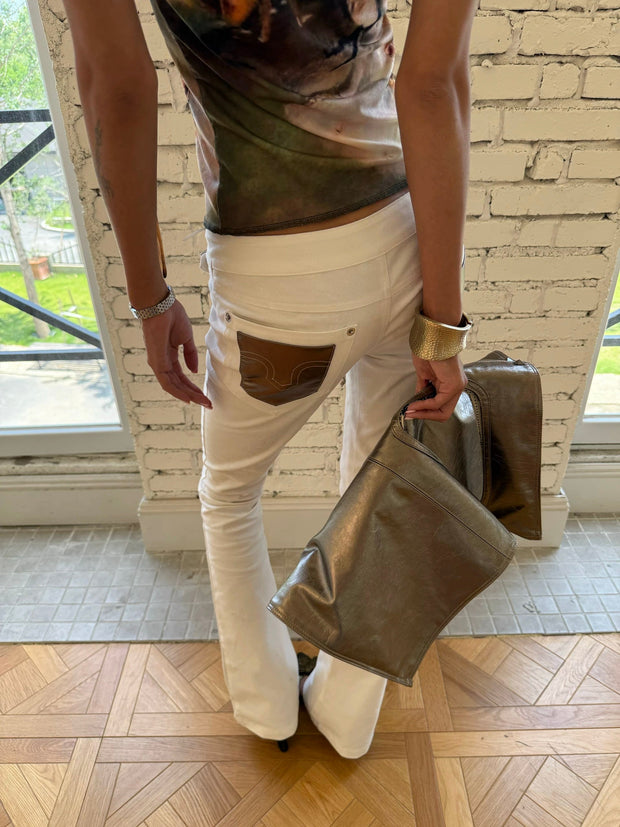 Andivogles Low Waisted Vintage Style White Bootcut Trousers