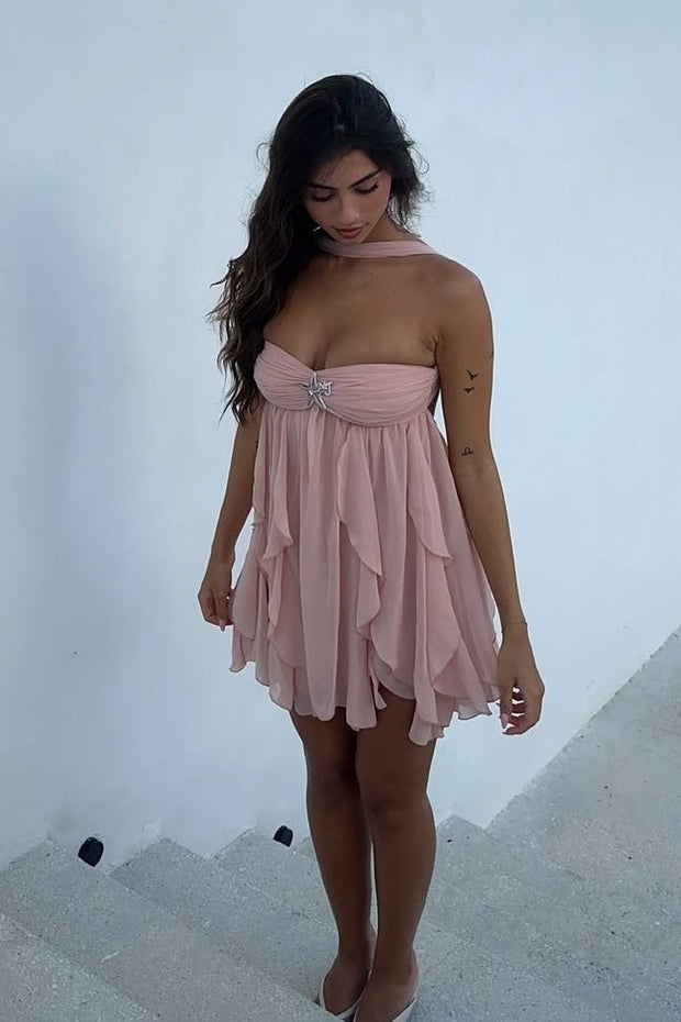 Chic A Line Sweetheart Pink Short Party Dress with Ruffles