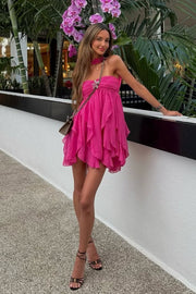 Chic A Line Sweetheart Pink Short Party Dress with Ruffles