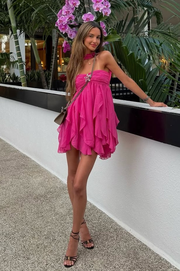 Chic A Line Sweetheart Pink Short Party Dress with Ruffles
