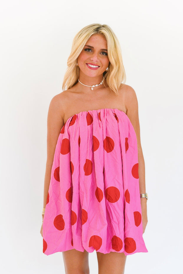 Keegan Mini Bubble Dress - Pink/Red Polka Dots
