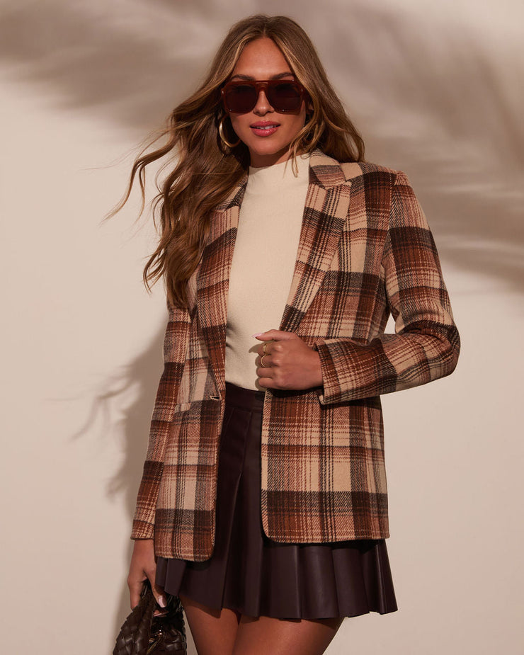 Eve Pocketed Plaid Blazer