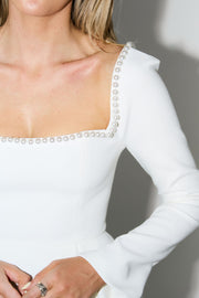 Océane Vêtements - Long Sleeve Square Neck Pearl Laced Dress