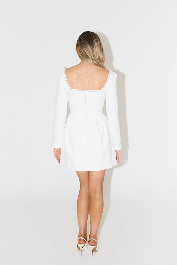 Océane Vêtements - Long Sleeve Square Neck Pearl Laced Dress