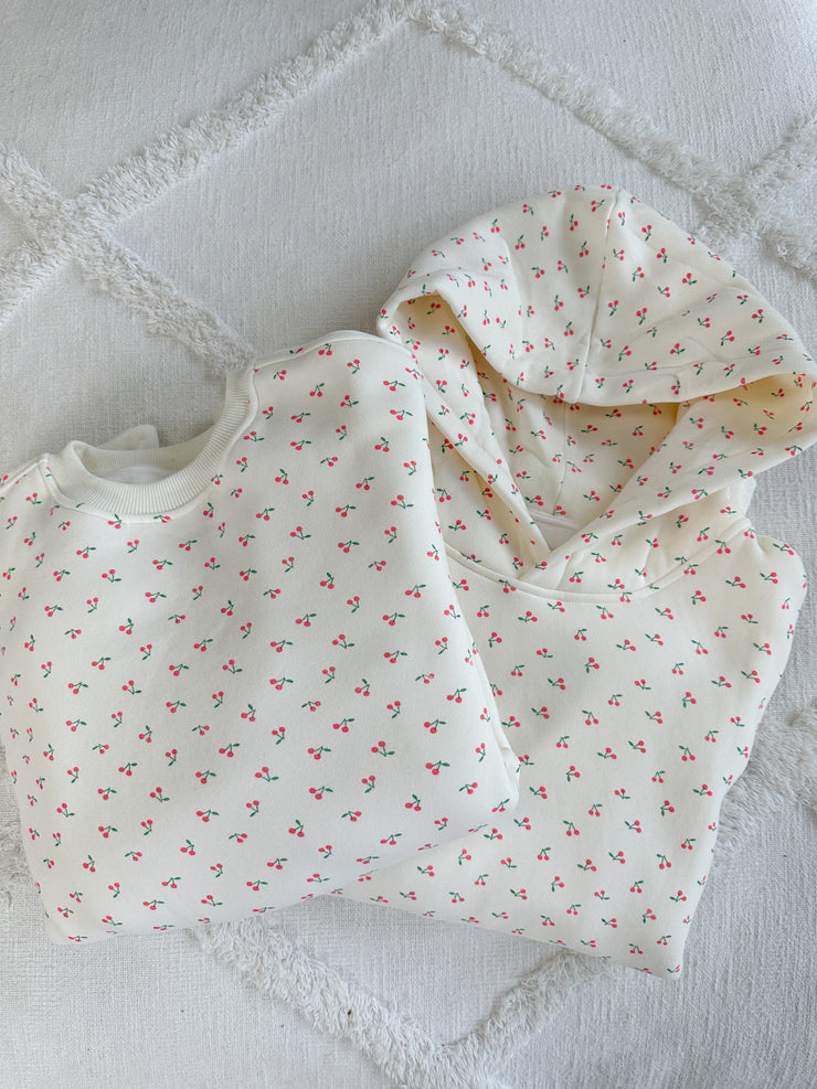 Blank Ivory Cherries All Over Hoodie