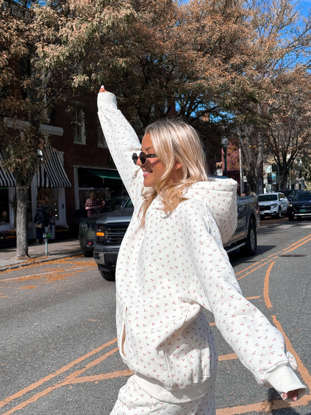 Blank Ivory Cherries All Over Hoodie