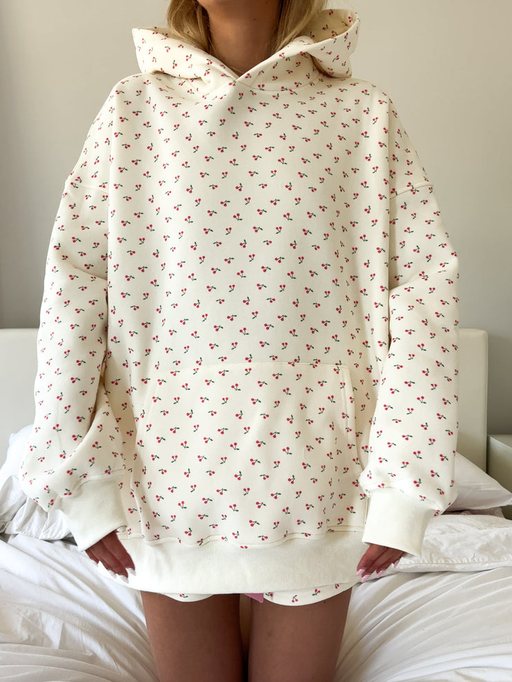 Blank Ivory Cherries All Over Hoodie