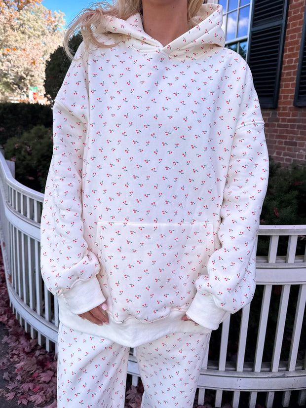 Blank Ivory Cherries All Over Hoodie