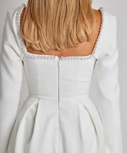 Océane Vêtements - Long Sleeve Square Neck Pearl Laced Dress