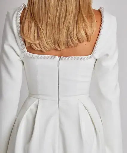 Océane Vêtements - Long Sleeve Square Neck Pearl Laced Dress