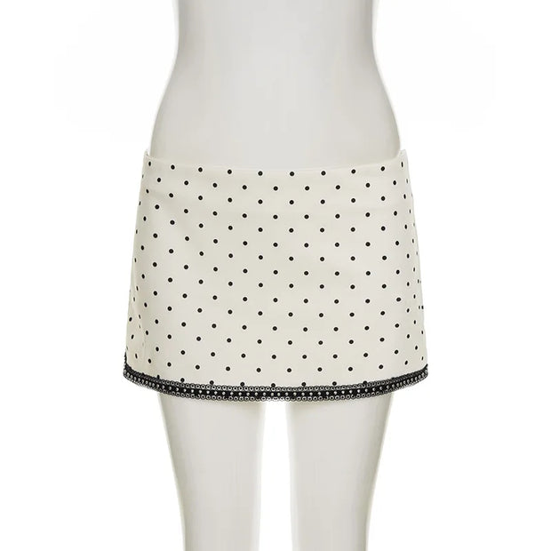 White Polka Dot V-neck Top And Mini Skirt Set