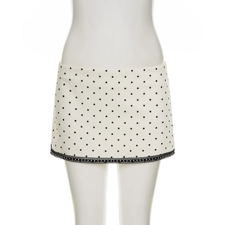 White Polka Dot V-neck Top And Mini Skirt Set